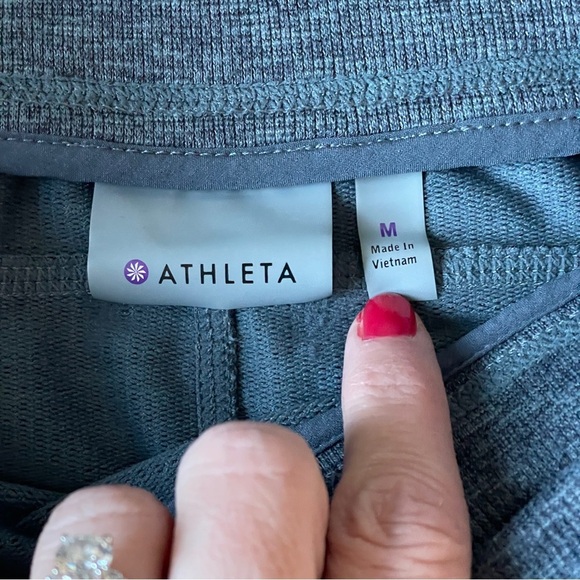 Athleta Techie Terry Space Gray Mini Skirt Size Medium Drawstring Pockets - Picture 5 of 6